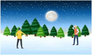 Two man stand on ground far from each-other in different style near pine tree