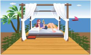 Young girl taking rest and reading book on openside bed