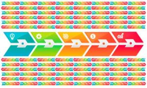 Several colourful small and big arrow display in horizontal line