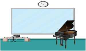 Musical instrument piano place on table display in room