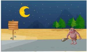 Cartoon he-man moving on road at night