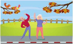 Gentleman and lady together doing exercise in morning