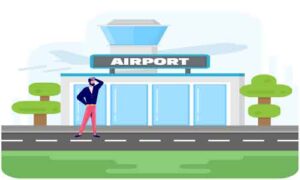 Young man standing at airport watching someone from distance