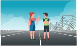 Young guys chat privately in midst of high-way