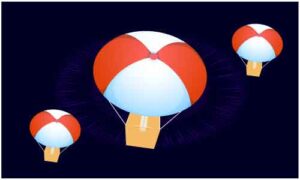 Parachute display in diagonal shape on dark black background