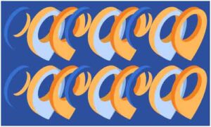 Several loop design in different colour display in horizontal line