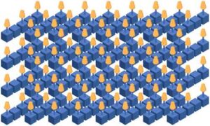 Yellow lamp shade fix on blue cube display in diagonal shape
