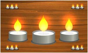 Set of three illuminate candles decorate in four corner and big in midst