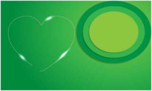 Heart outline and three concentric circle display on green background