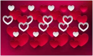 Red and white heart display on dark red background