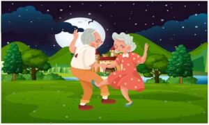 Old couple enjoying their life by dancing happily in park