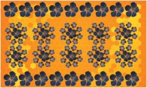 Dark blue flower on golden honey comb background