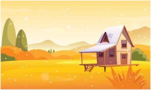 Small beautiful wooden house in desert on sunny day