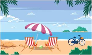 Sunny beach-view in cloudy sky