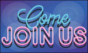Come and join us caption written in five concentric circles